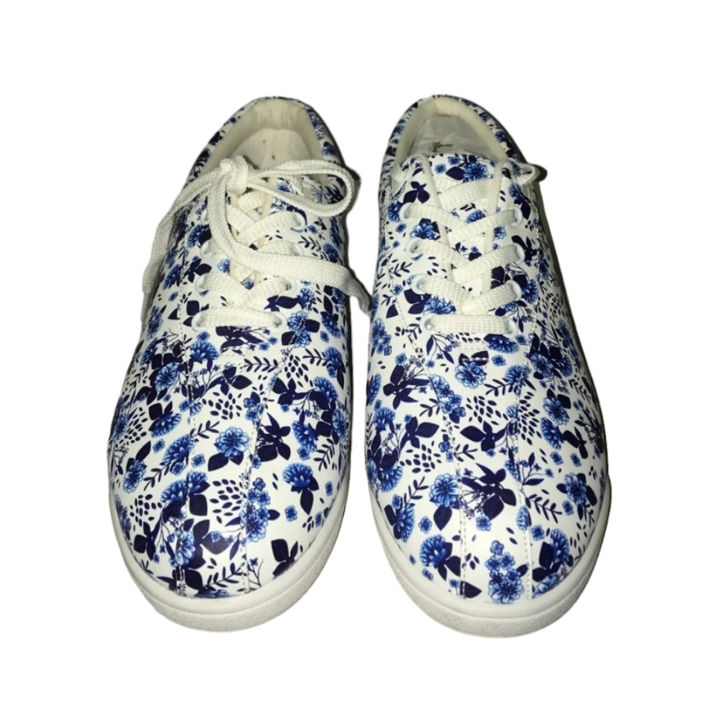 Easy Spirit AP1 Leather Sneakers Women's Size 9.5 in White, Blue & Floral Design - Picture 3 of 7